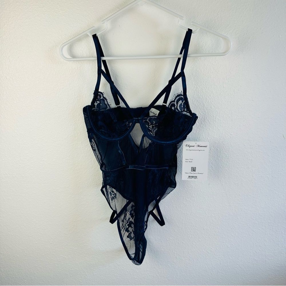 Elegant Moments Navy Lingerie Body Suit NWT Size S